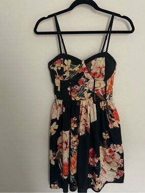 Band of Gypsies Black Floral Spaghetti-Strap Mini Dress